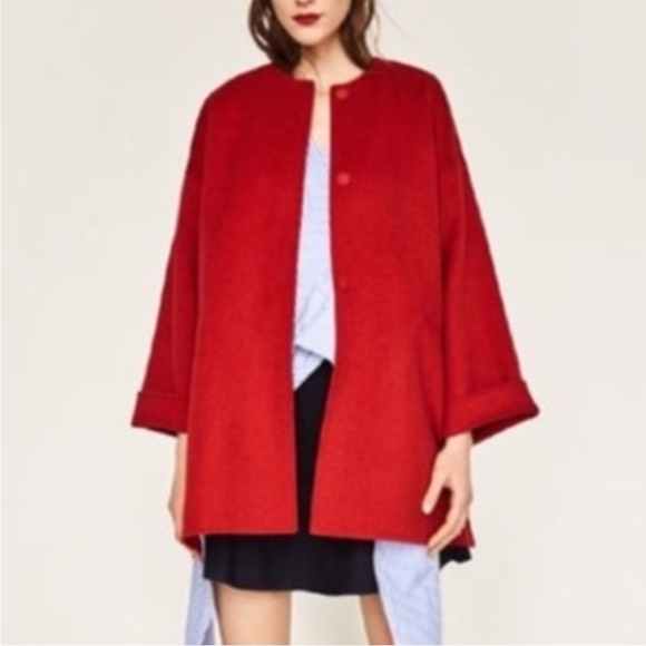 Zara Handmade Oversized Red Wool Coat - Picture 1 of 10